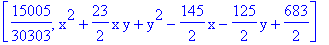 [15005/30303, x^2+23/2*x*y+y^2-145/2*x-125/2*y+683/2]